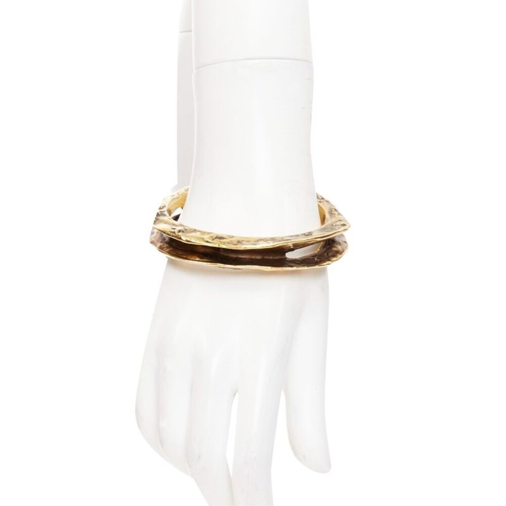 Saint Laurent antique gold tone hammered cutout cuff